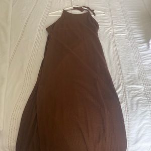 Tied Backless Split Thigh Waffle Knit Dress